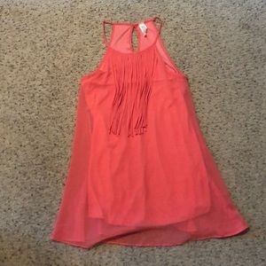 Coral fringe tank dress